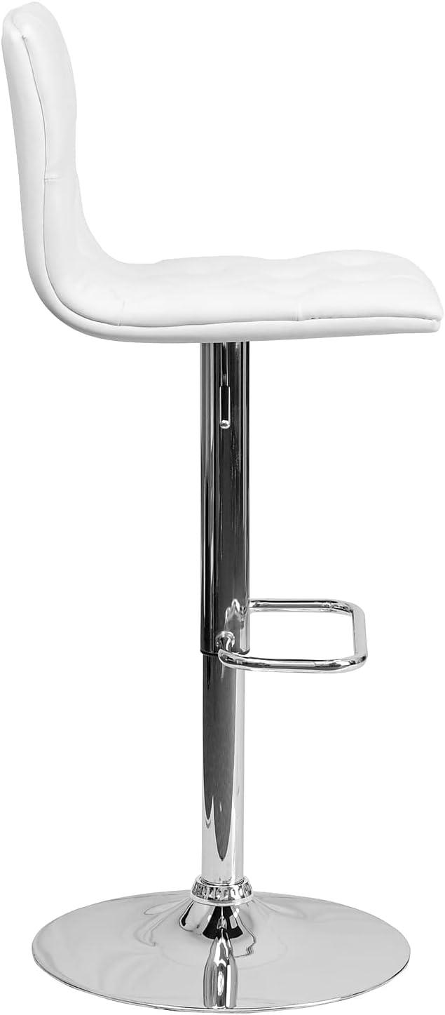 Flash Furniture Sammie Contemporary Button Tufted White Vinyl Adjustable Height Barstool with Chrome Base