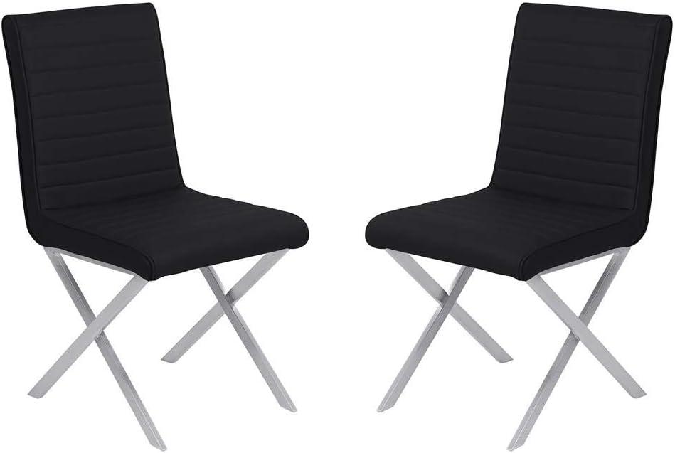 Armen Living Tempe Contemporary Dining Chair in Gray Faux Leather with Brushed Stainless Steel Finish - Set of 2