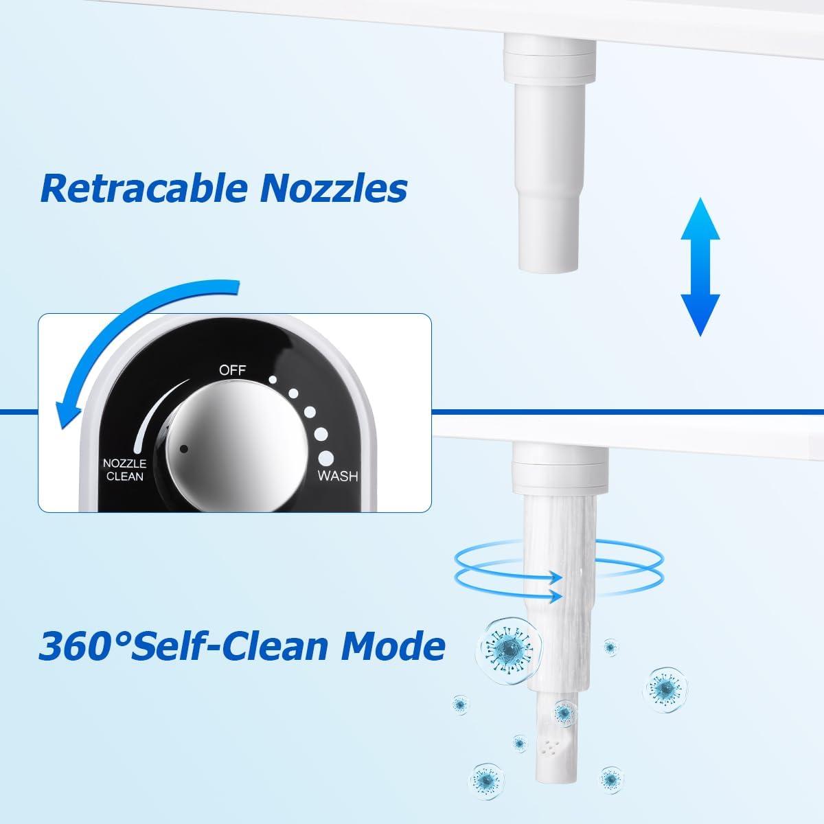 Hot and Cold Bidet Attachment for Toilet, Ultra-Slim Bidet Attachment Warm Water, Non-Electric Adjustable Pressure Self Cleaning Sprayer Nozzle Control for Posterior, Feminine Wash (Chrome)