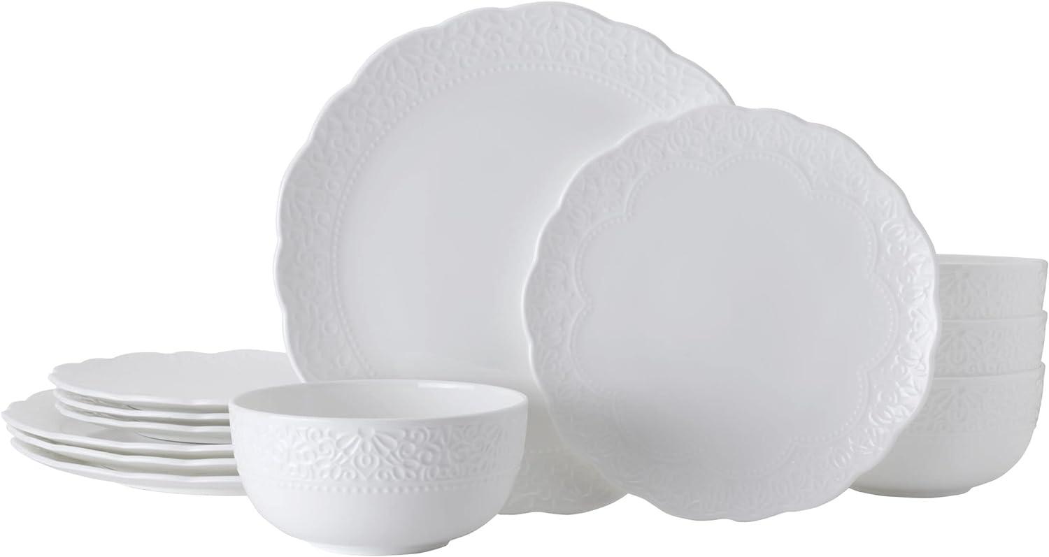 Abigail White Porcelain 12-Piece Dinnerware Set, Service for 4