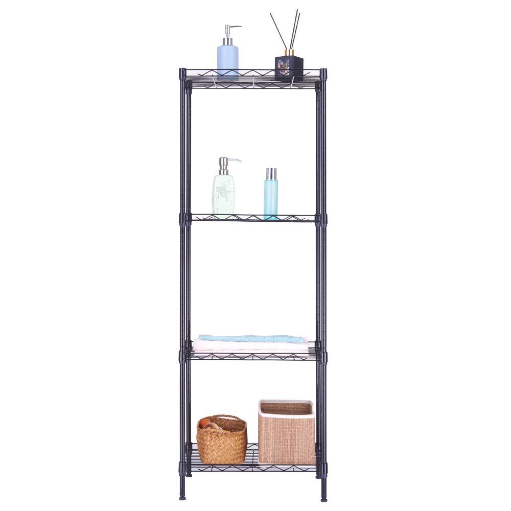 4-Tier Wire Shelving Unit Metal Storage Rack,4-Shelf Shelving Unit, Steel Wire Shelves, Shelving Units and Storage for Kitchen and Garage (17.72 x 11.81 x 49.6'') Black
