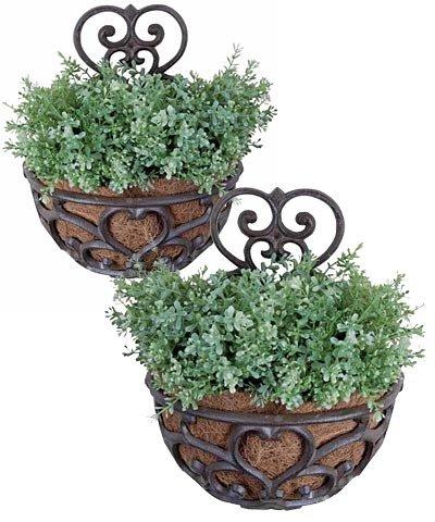 The Lakeside Collection Victorian Half-Round Wall Planter with Liner