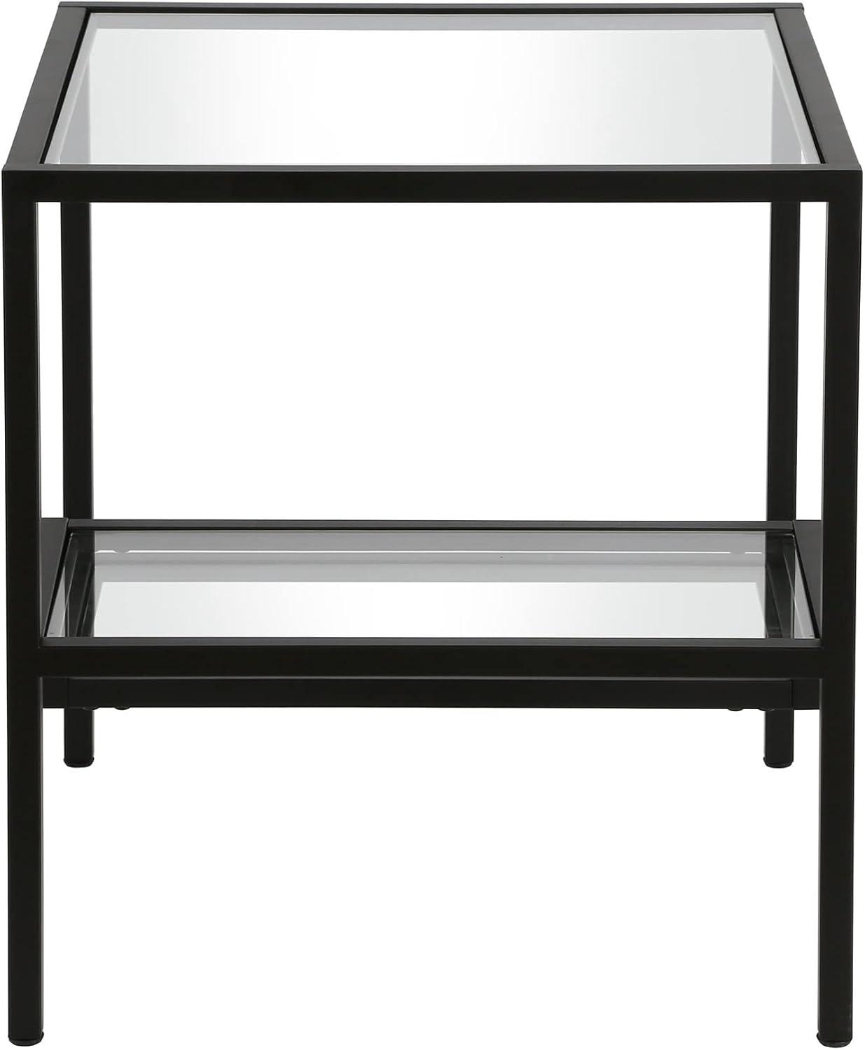 Contemporary Blackened Bronze 20" Square Glass Side Table