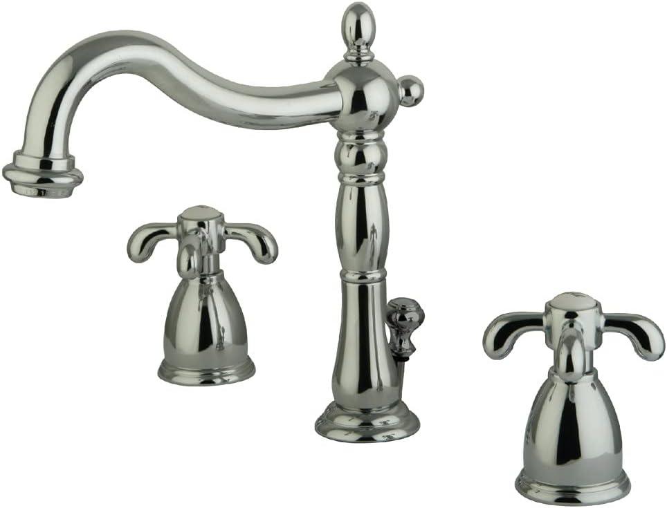 Kingston Brass French Country Two-Handle 3-Hole Deck Mount Widespread Bathroom Faucet with Pop-Up Drain