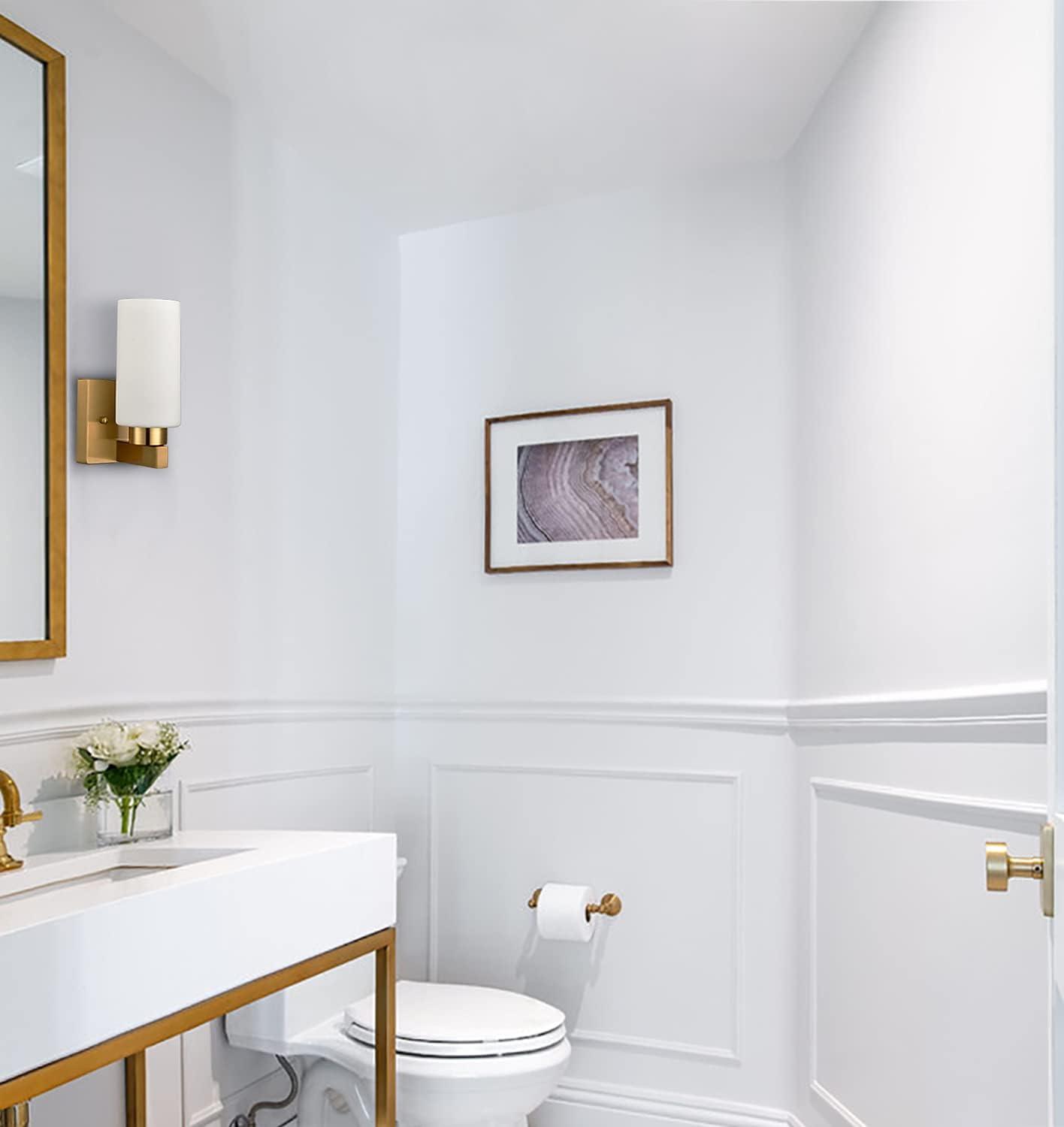 Claxy Gold Wall Sconces with Cylinder Milk Glass Shade Set of 2