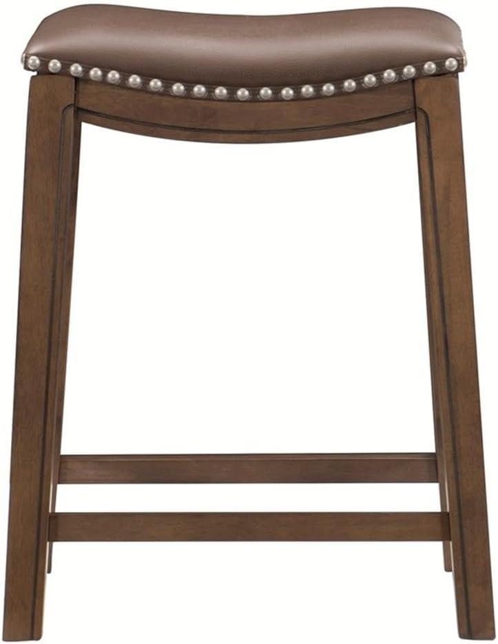 Homelegance 24" Counter Height Wooden Bar Stool Saddle Seat Barstool, Brown