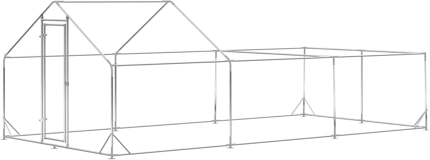 PawHut Large Chicken Coop Metal Chicken Run for Chickens with Waterproof and Anti-UV Cover, Spire Shaped Walk in Fence Cage Hen House for Outdoor and Yard Farm Use, 1" Dia, 23' x 6.6' x 6.4'