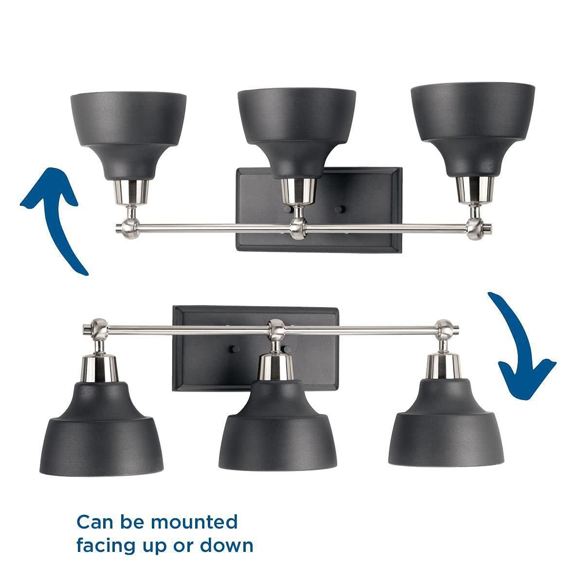 Progress Lighting Bramlett 3-Light Bath & Vanity, Brushed Nickel, Metal Reflector Shades