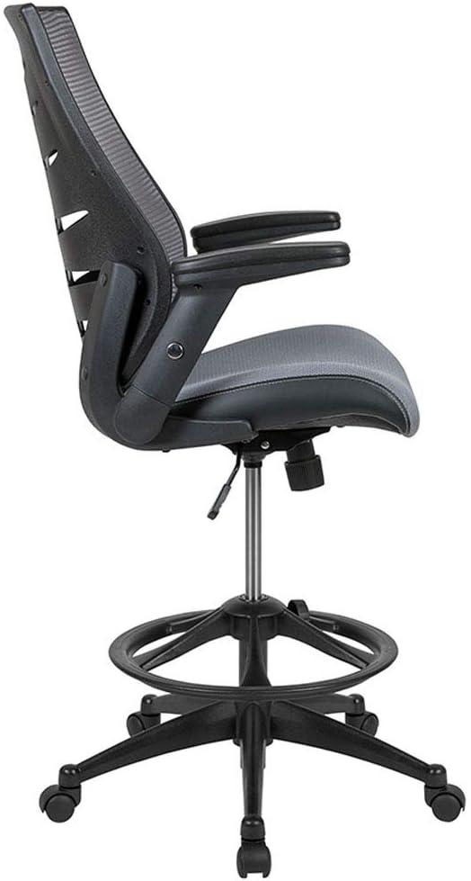 Flash Furniture High Back Mesh Spine-Back Ergonomic Drafting Chair with Adjustable Foot Ring and Adjustable Flip-Up Arms