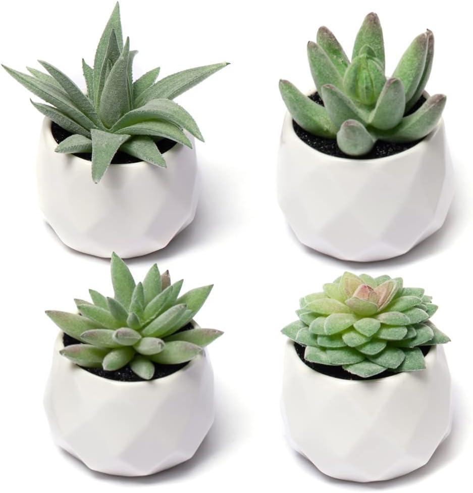 Holzlrgus Fake Succulent Plant Set - Artificial Succulent Plants for Desk Decor - Realistic Faux Succulents in Pots – Small Fake Plant for Shelf Decor – Modern Green Plant Decor for Bedroom Bathroom