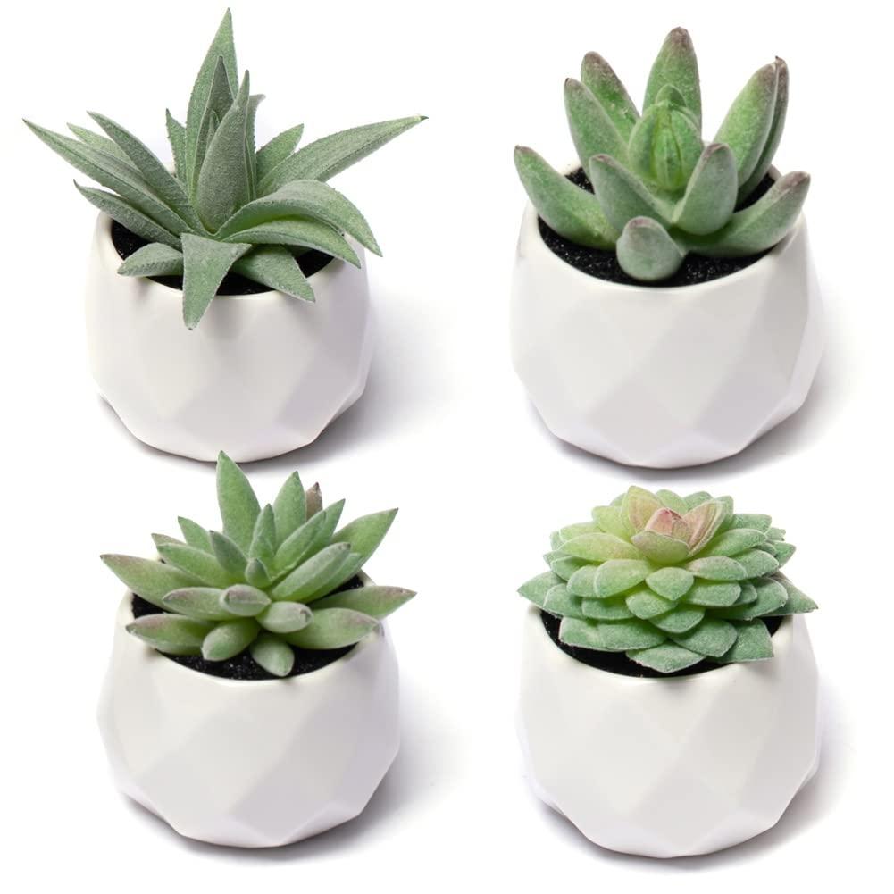 Holzlrgus Fake Succulent Plant Set - Artificial Succulent Plants for Desk Decor - Realistic Faux Succulents in Pots – Small Fake Plant for Shelf Decor – Modern Green Plant Decor for Bedroom Bathroom