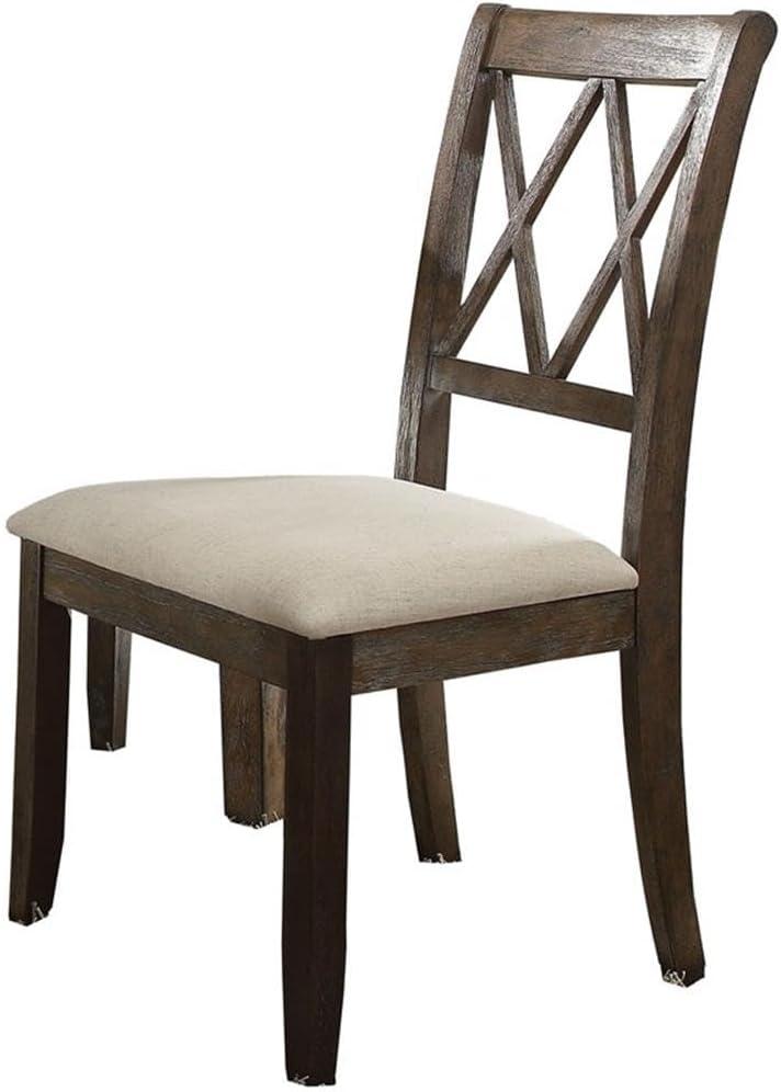 Acme Furniture Set of 2 26" Claudia Dining Chairs Beige Linen/Salvage Brown: Upholstered X Back, Armless Design