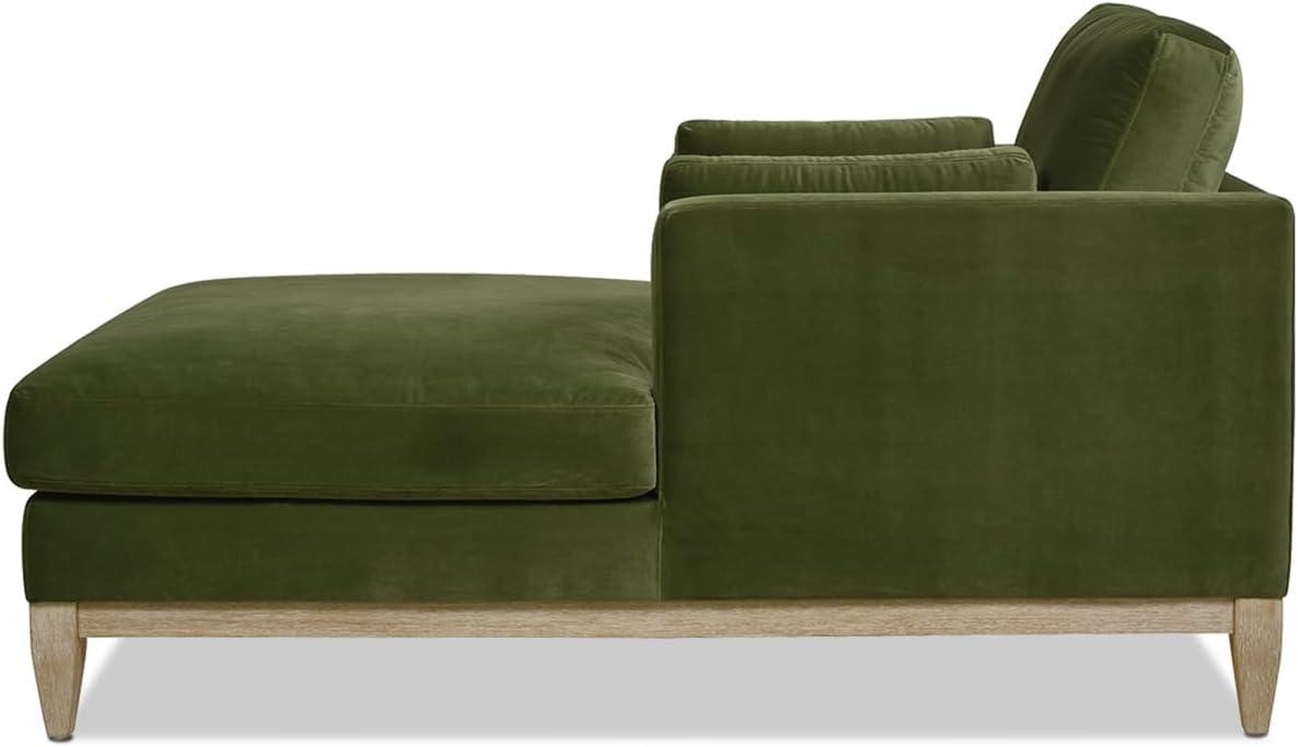 Olive Green Velvet and Wood Chaise Lounge Chair