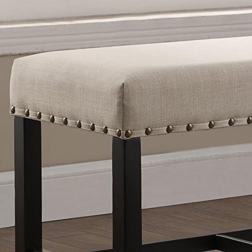 Roundhill Furniture Biony Fabric Counter Dining Bench with Nailhead Trim Tan