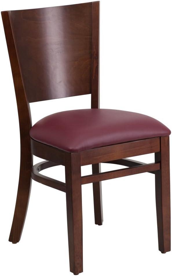 Flash Furniture Lacey Series Solid Back Walnut Wood Restaurant Chair - Burgundy Vinyl Seat
