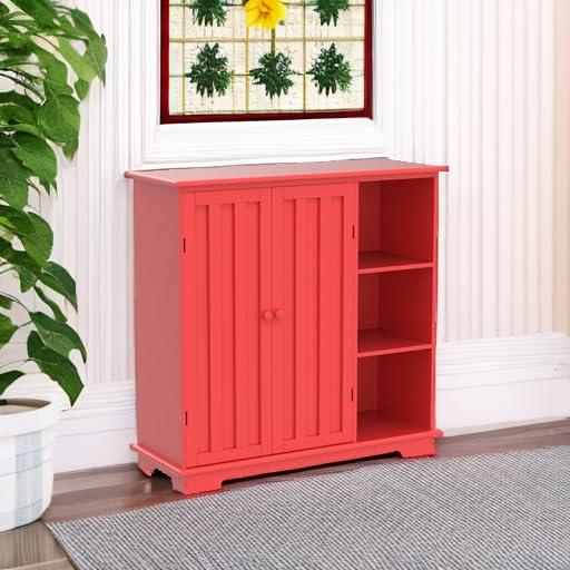 The Lakeside Collection Beadboard Wooden Storage Cabinets - Red