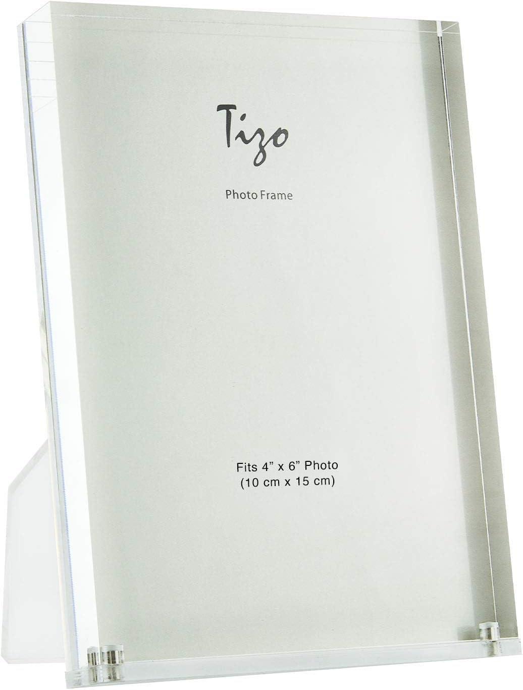 TIZO Design Horizontal 6x4 Lucite Picture Frame, Durable 1 Inch Thick Clear Lucite & Magnetic Closures, Elegant & Practical Boutique Quality Photo Frame (Multiple Colors Available)
