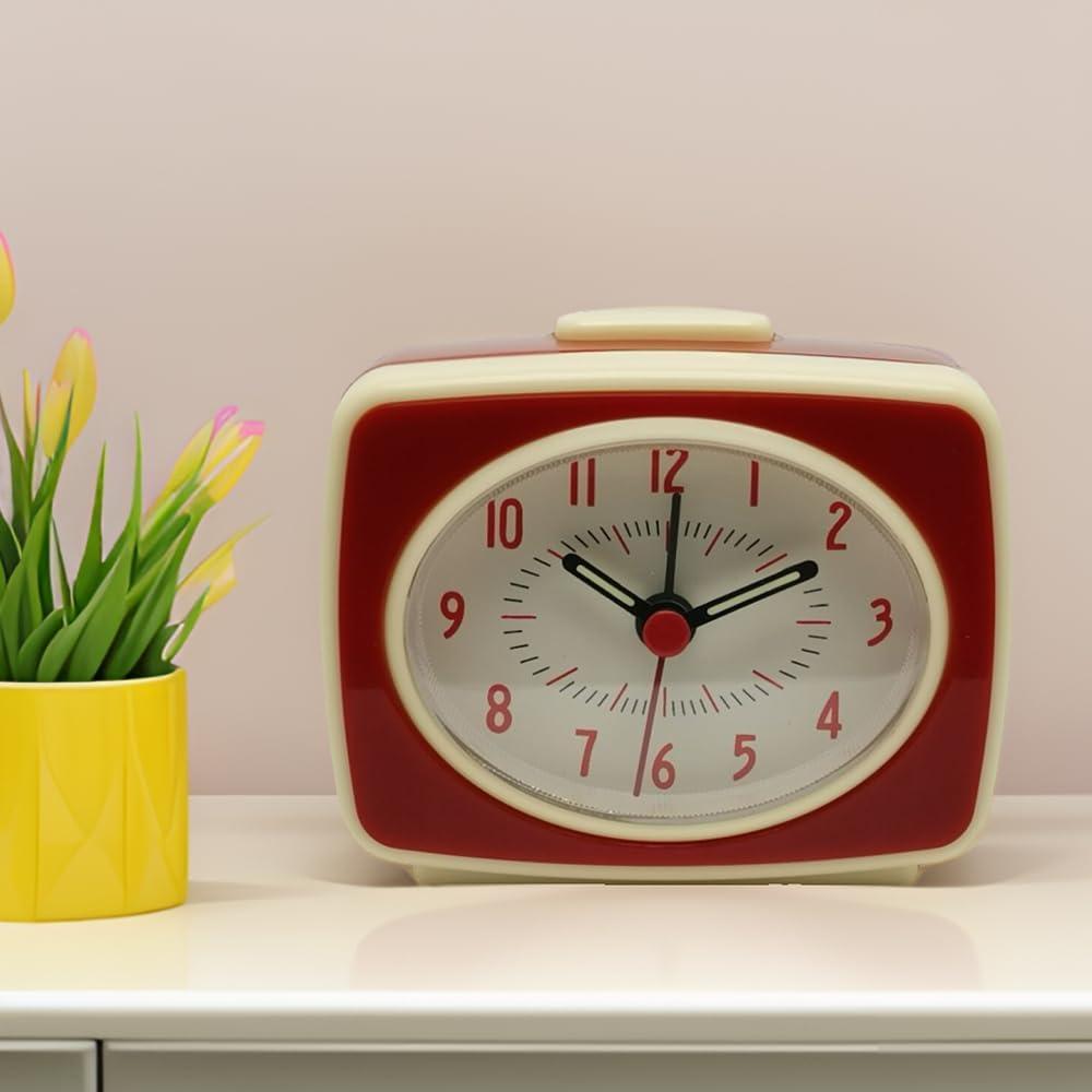 Retro Red and Cream Analog Alarm Clock with Glow Hands