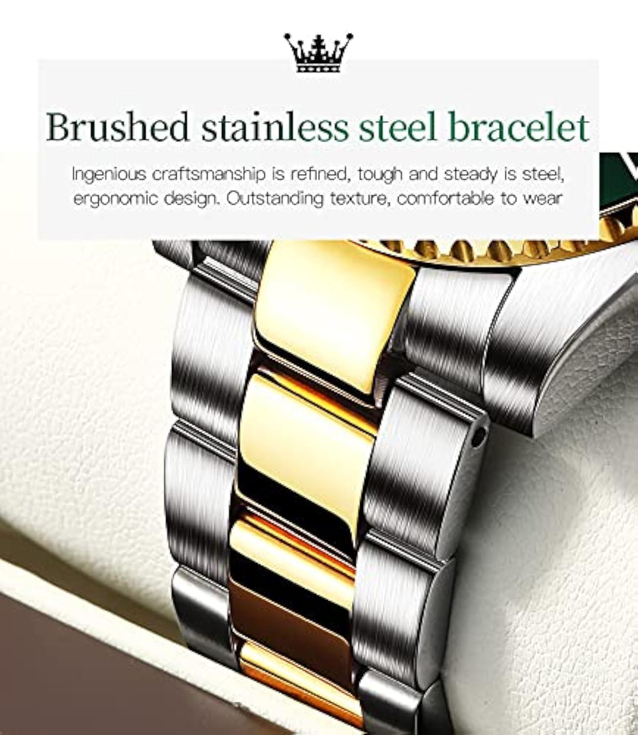 OLEVS Men Watch,Big Dial Watches for Men Stainless Steel Watch with Day Waterproof Analog Quartz Watches for Man Classic Business Wristwatch Luxury Luminous Round for Men Rotatable Bezel Watch