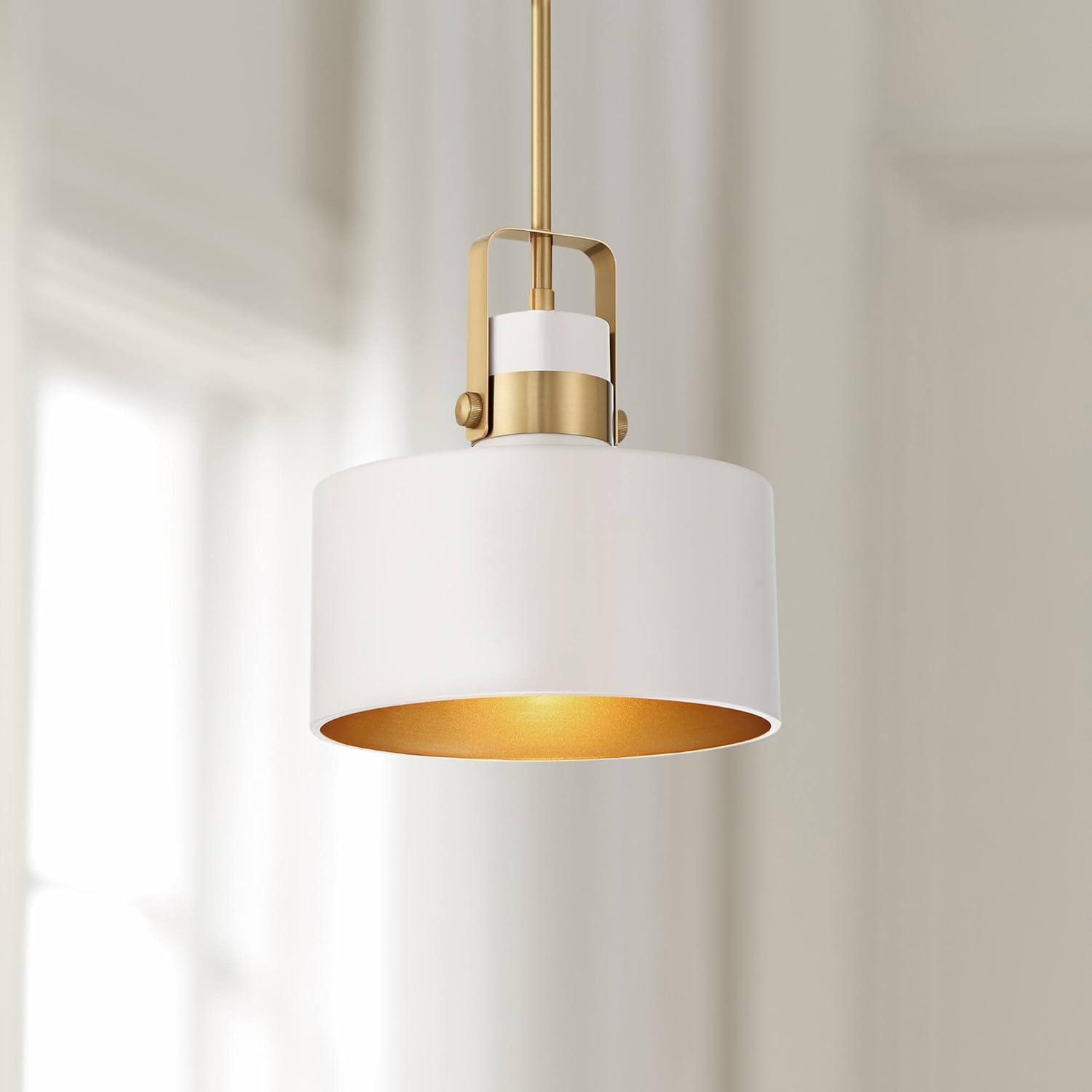 Soft Gold and Matte White Mini Drum Pendant Light