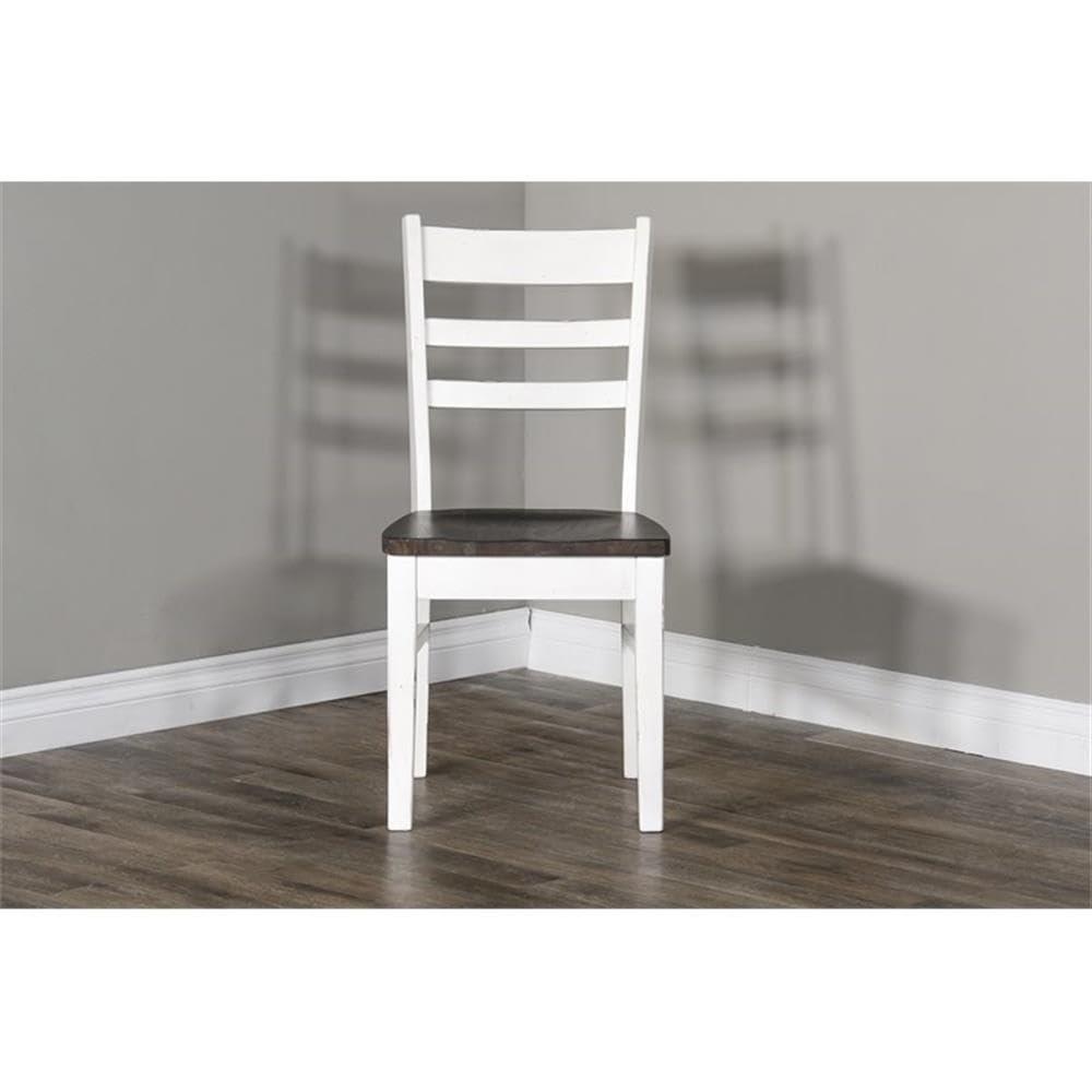 Pemberly Row 18" Wood Ladderback Chair in White and Dark Brown (Set of 2)