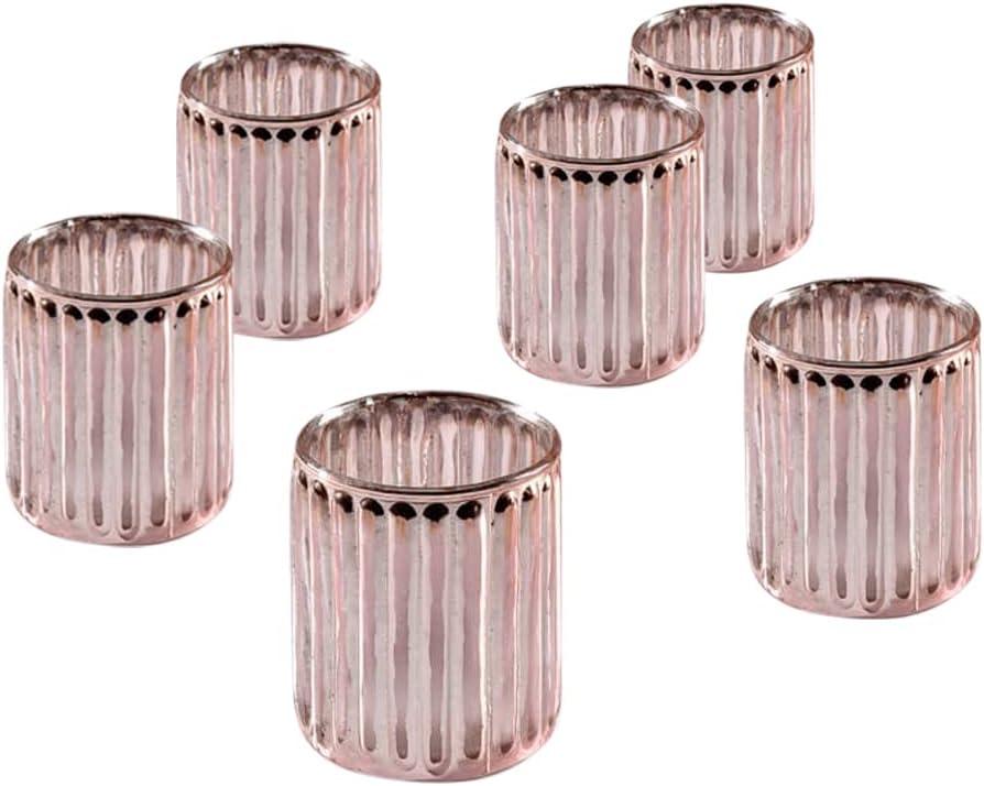 Serene Spaces Living Set Of 6 Pink Vintage Votive Holder, Tealight Holder, Stainglass Candle Holder, Ideal For Weddings, Parties, Indoor & Outdoor Events, Home Decor, Measures 2.5" Tall & 3" Diameter