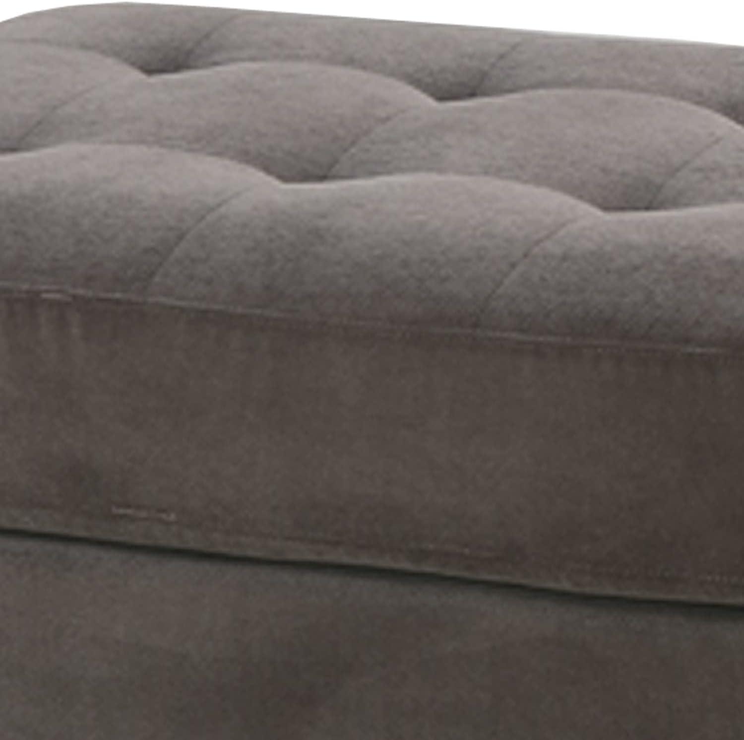 Charcoal Gray Tufted Waffle Suede Ottoman, 26" x 20"