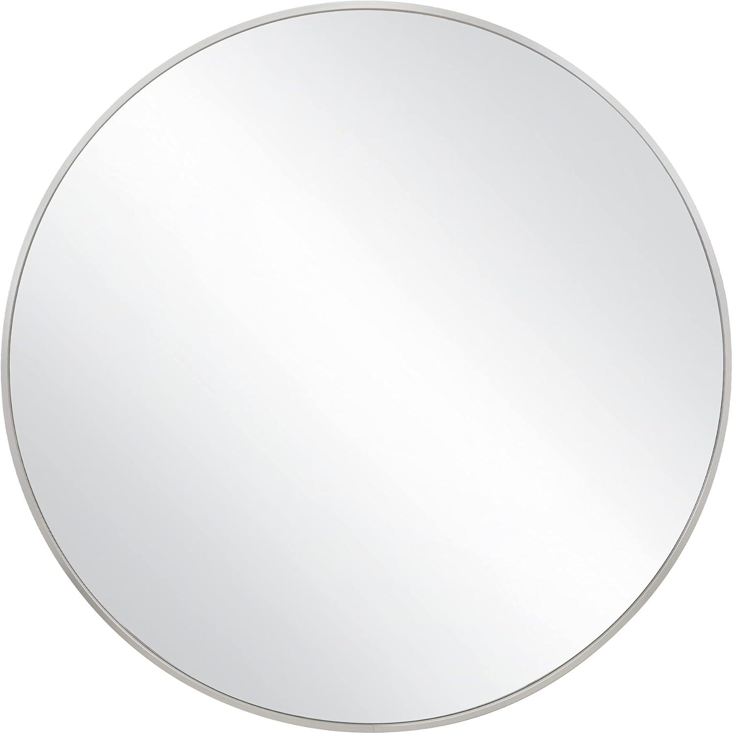 Kenna Round Wall Accent Mirror – 24-Inch, Modern Metal Framed – Living Room, Bedroom, Bathroom Vanity Mirror – Silver – Design House, 587188-SLV
