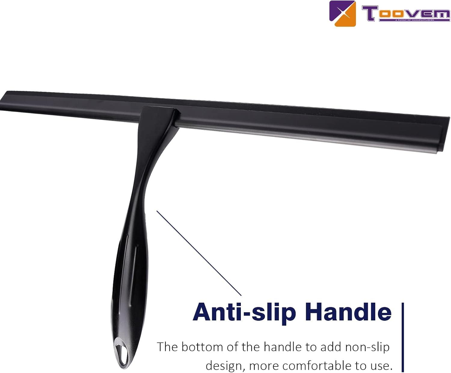 14'' Shower Squeegee, TOOVEM Squeegee for Shower Glass Door for Glass Doors, Windows, Bathroom, Car Windshield, Black