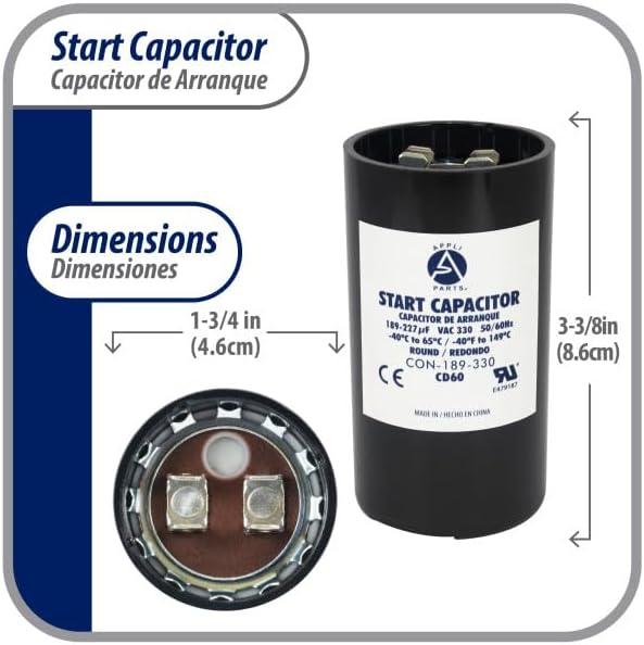 Universal Fit 330 VAC Motor Start Capacitor 189-227 MFD