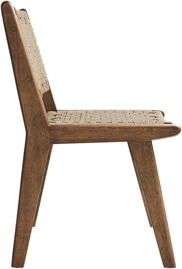 Walnut Natural Woven Rope Upholstered Side Chair Set