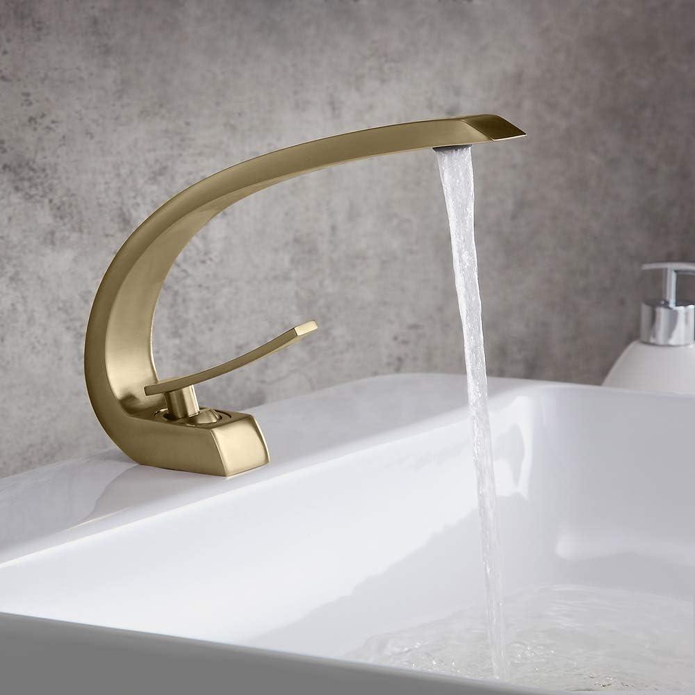 Glossy White and Chrome Curved Bathroom Faucet with Single Lever