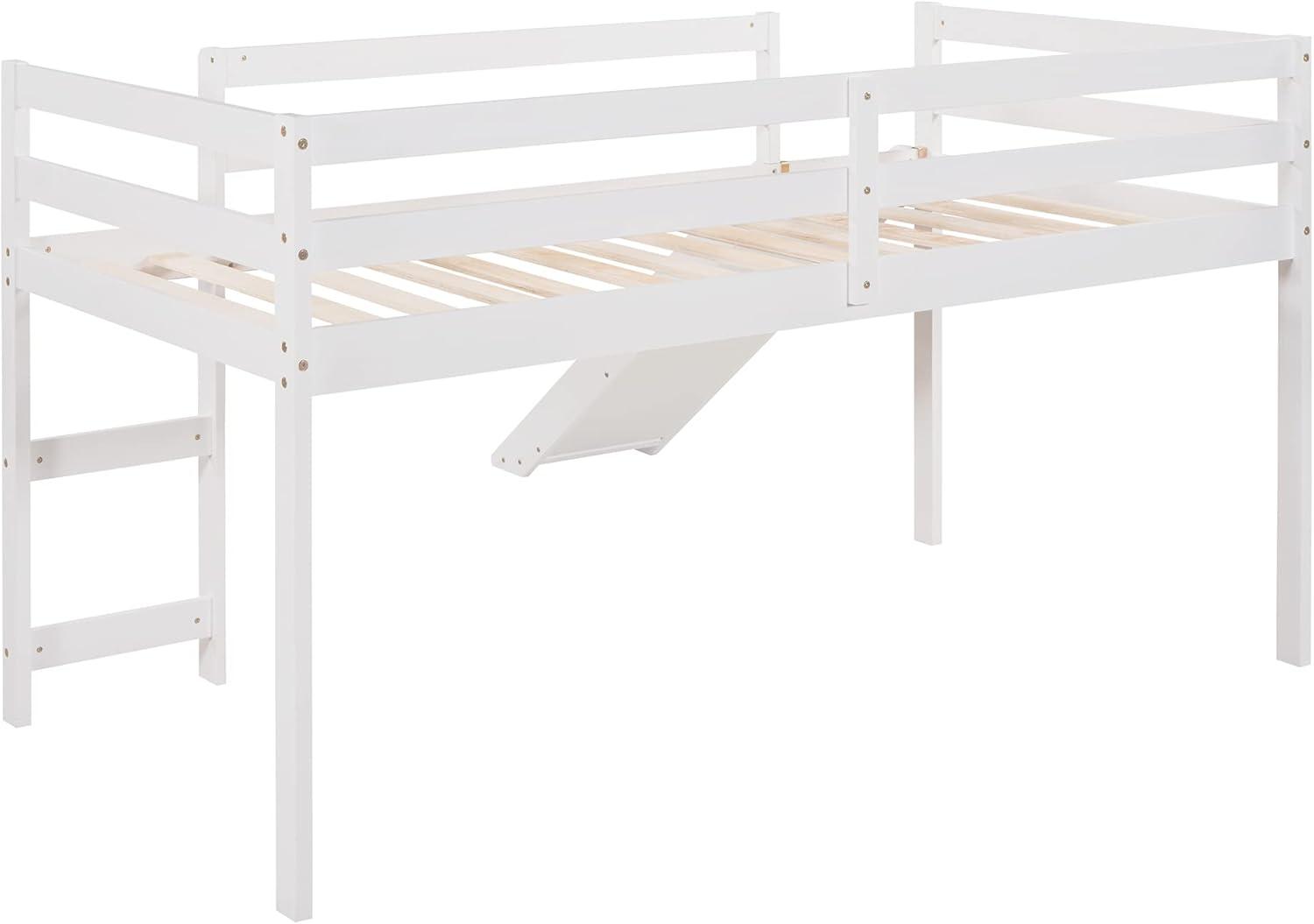 Harper & Bright Designs Kids Loft Bed with Slide,Twin Size Low Loft Beds for Girls Boys Solid Pine Wood Toddler Loft Bed with Ladder and Guard Rails,White