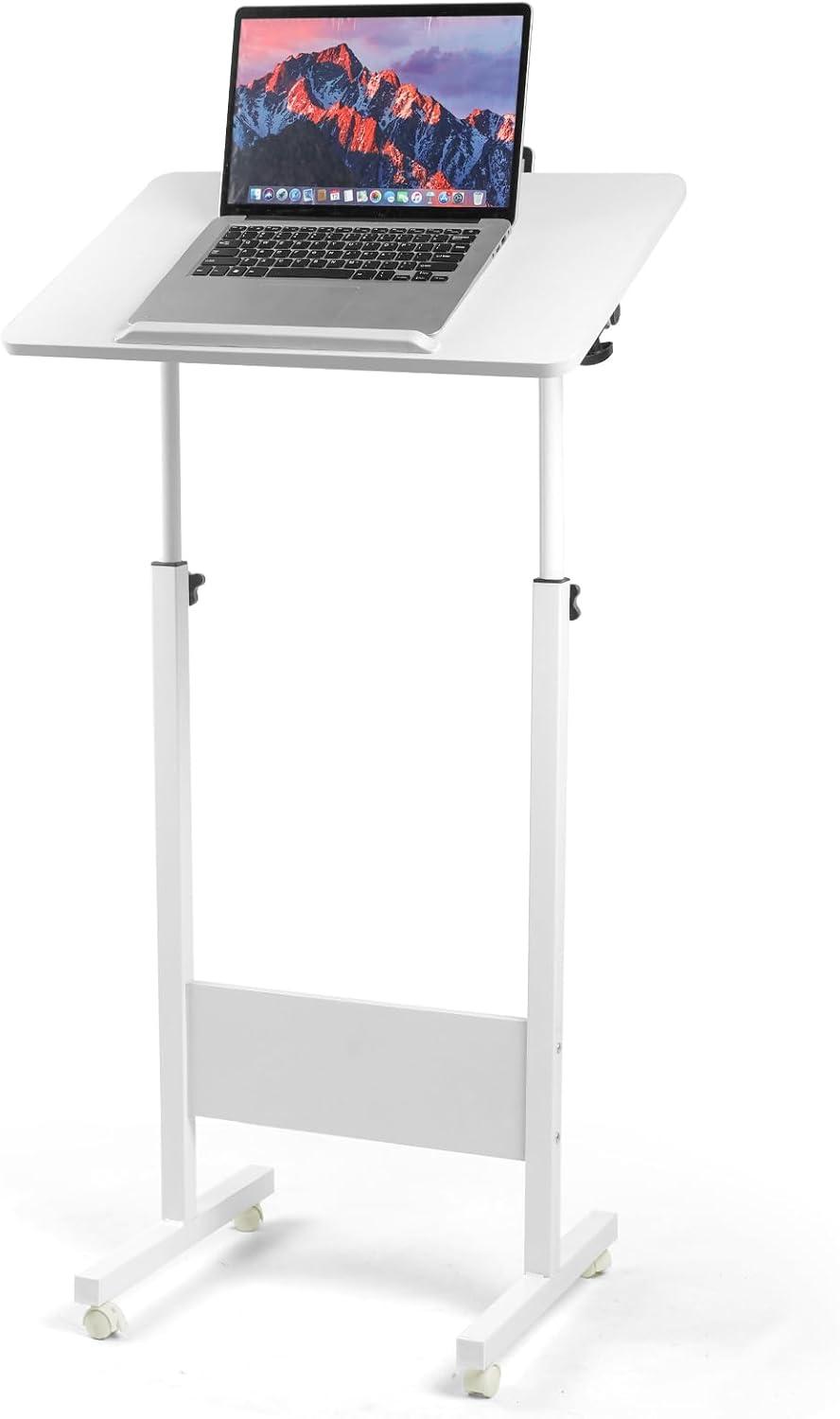 Costway 1 PCS Mobile Lectern Podium with Tilting Top Storage Tray Lockable Casters White