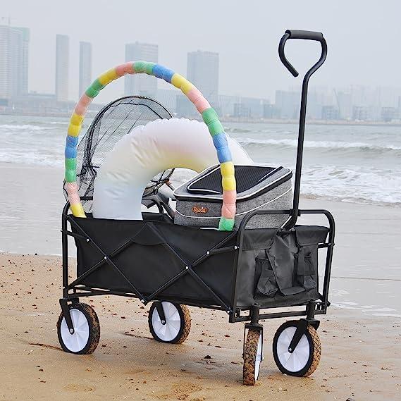 ACE-GARDEN,1-YEAR-WARRANTY,39.37"x19.68"x46.45",Heavy Duty,Folding Wagon Garden Shopping Beach Cart,Outdoor Camping Cart with Universal Wheels (Black)