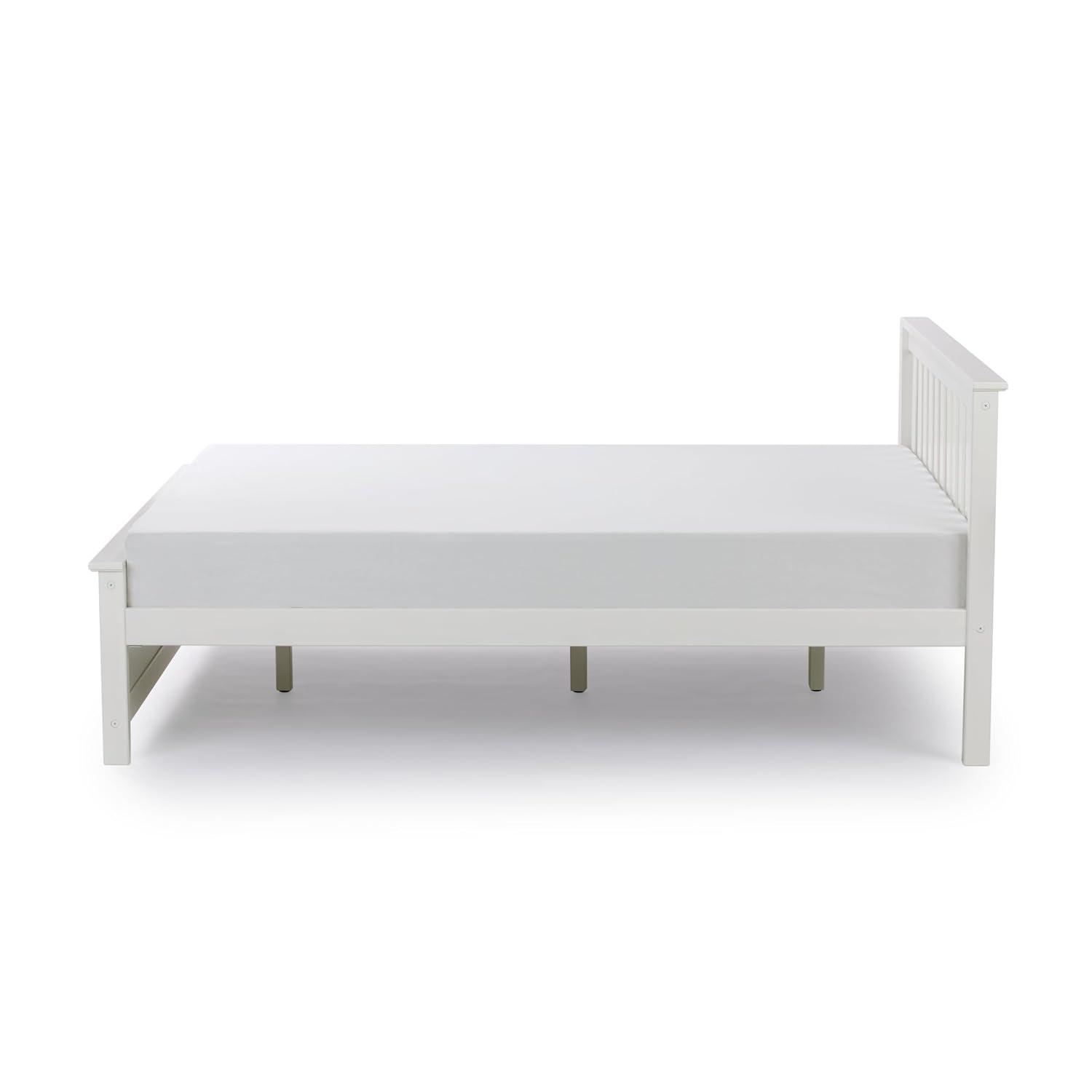 Plank+Beam Queen Bed Frame with Slatted Headboard Solid Wood Platform Bed, No box Spring Needed, White