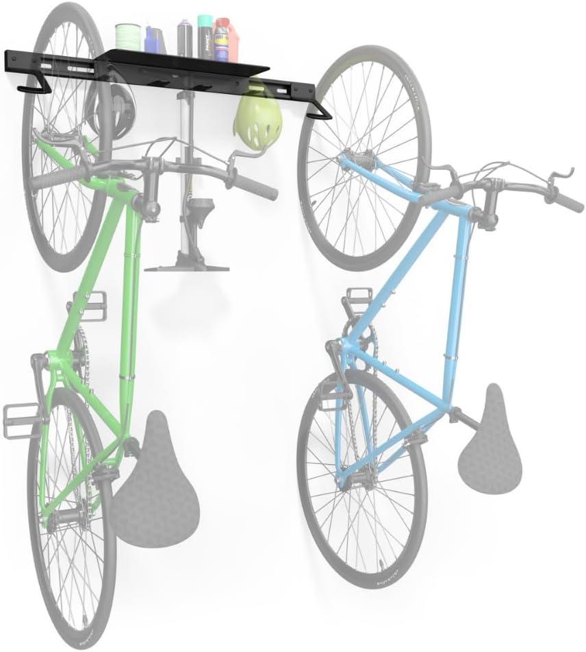 Koova Wall Mount Bike Storage Rack Garage Hanger for 2 Bicycles + Helmets | Fits All Bikes Even Large Cruisers / Big Tire Mountain Bikes | Heavy Duty Powder Coated Steel | Made In USA (2 Bik