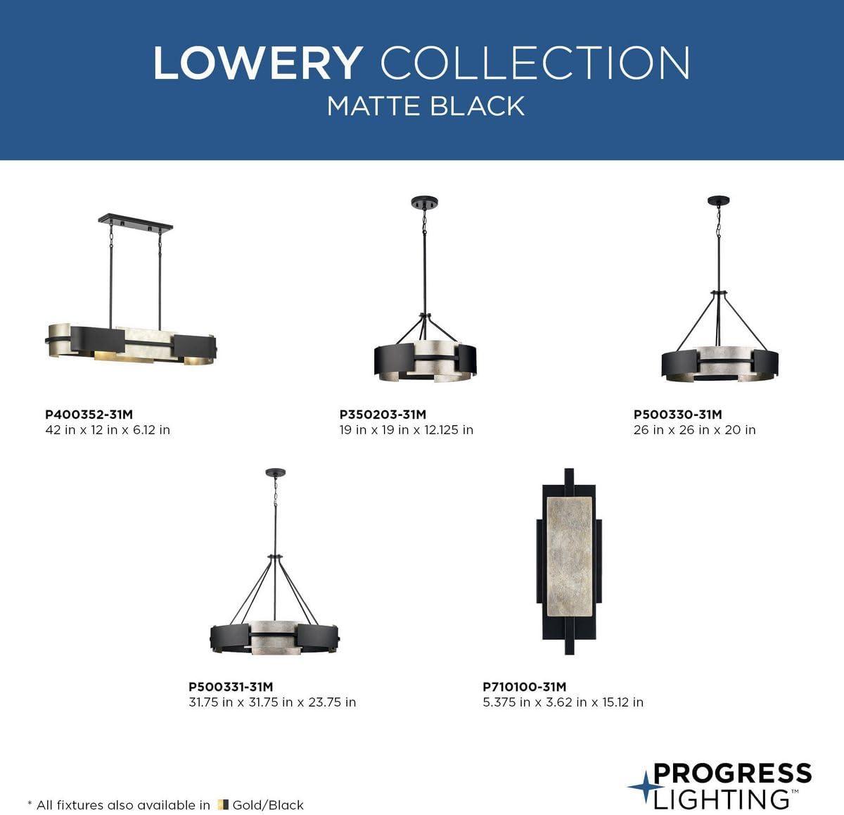 Progress Lighting Lowery 6-Light Chandelier, Matte Black, No Shade