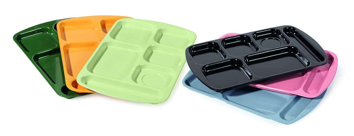 G.E.T. 6 Compartment School Cafeteria Tray, Right Handed, 10" x 15", Red (4 Pack)