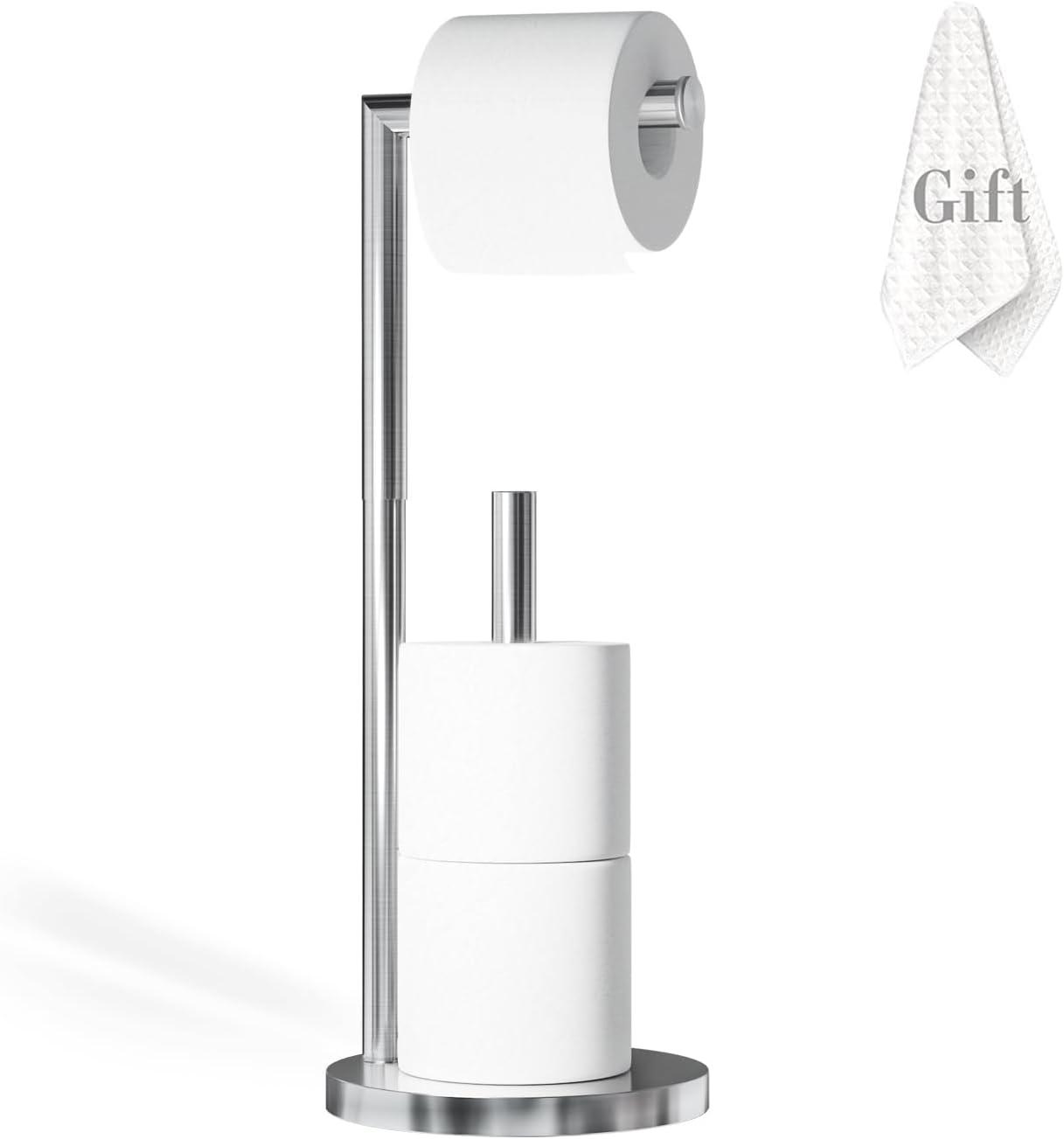 Toilet Paper Holder Stand, Toilet Paper Stand Brushed Nickel, Free Standing Toilet Paper Holder, Toilet Paper Holder with Storage by Bathth C33