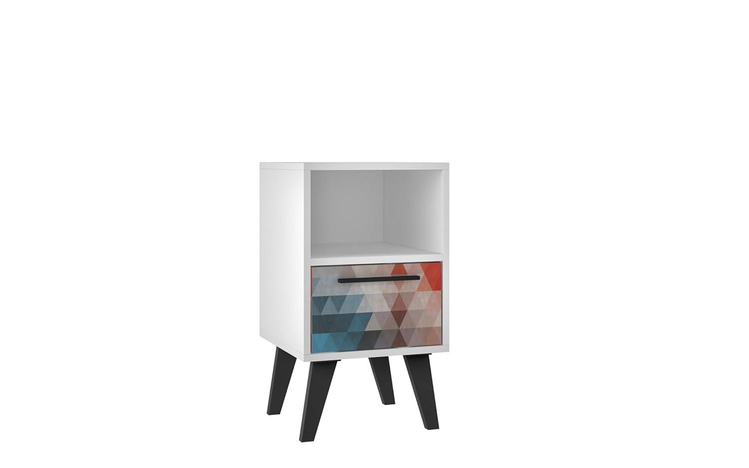 Mid-Century- Modern Amsterdam Nightstand 1.0 with 1 Shelf in Multi Color Red and Blue