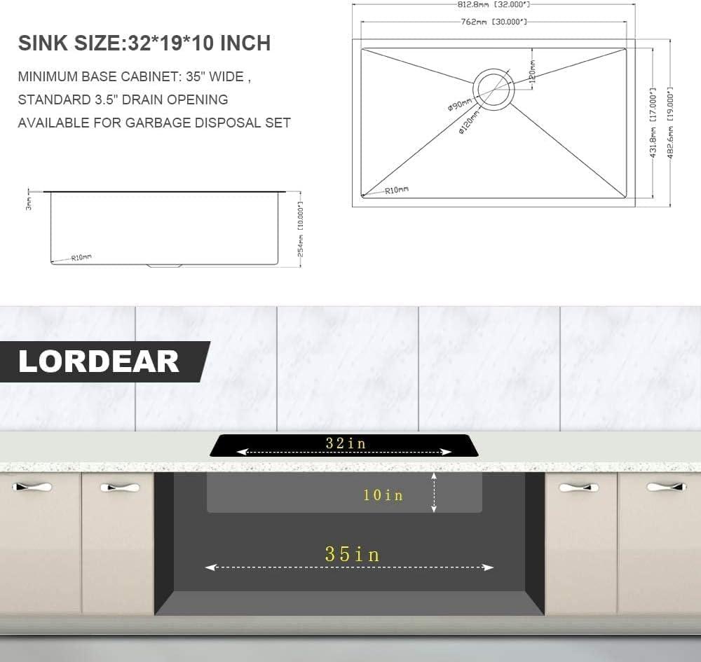 32'' L Undermount Single Bowl Stainless Steel Kitchen Sink