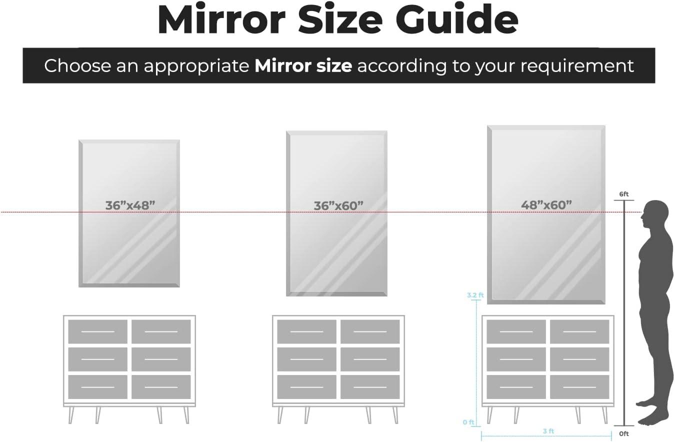 36"X48" inch Clear Rectangle Beveled Polish Frameless Wall Mirror with Hooks