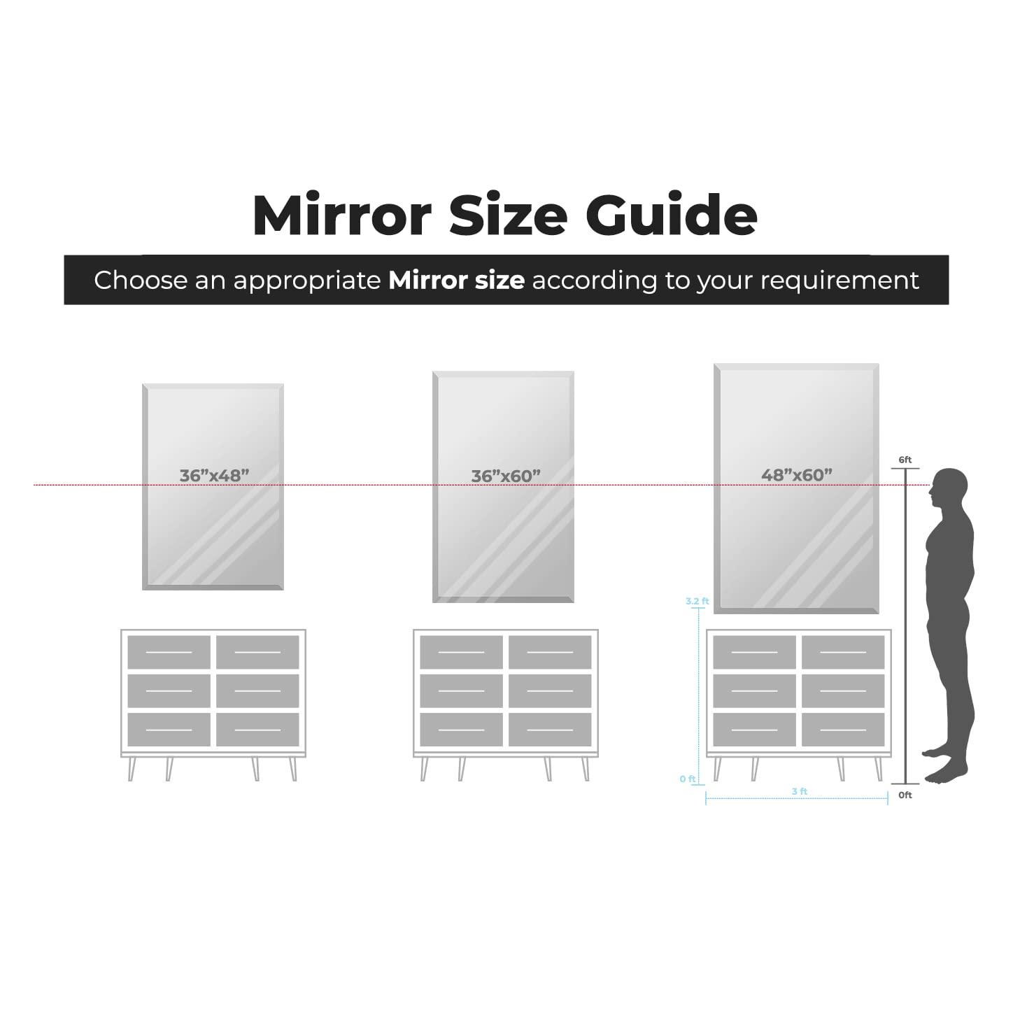 36"X48" inch Clear Rectangle Beveled Polish Frameless Wall Mirror with Hooks