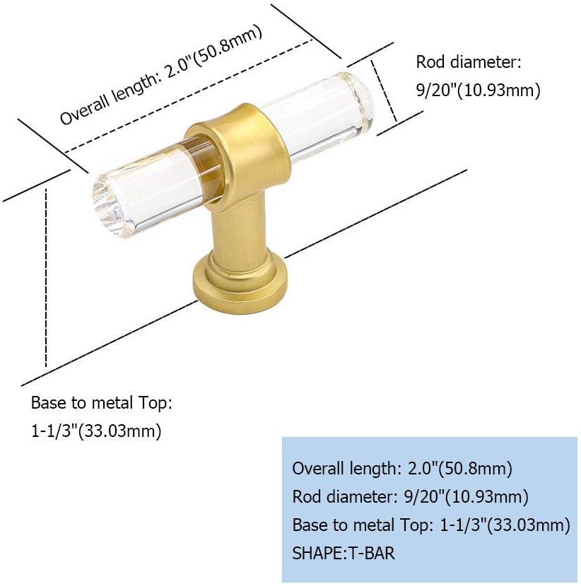 Homdiy 10 Pack Acrylic Drawer Knobs Matte Gold Cabinet Knobs T Bar for Kitchen and Bedroom .etc