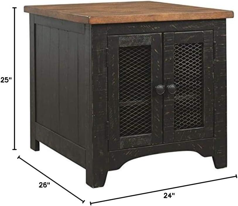 Rustic Pine Wood End Table with Mesh Doors