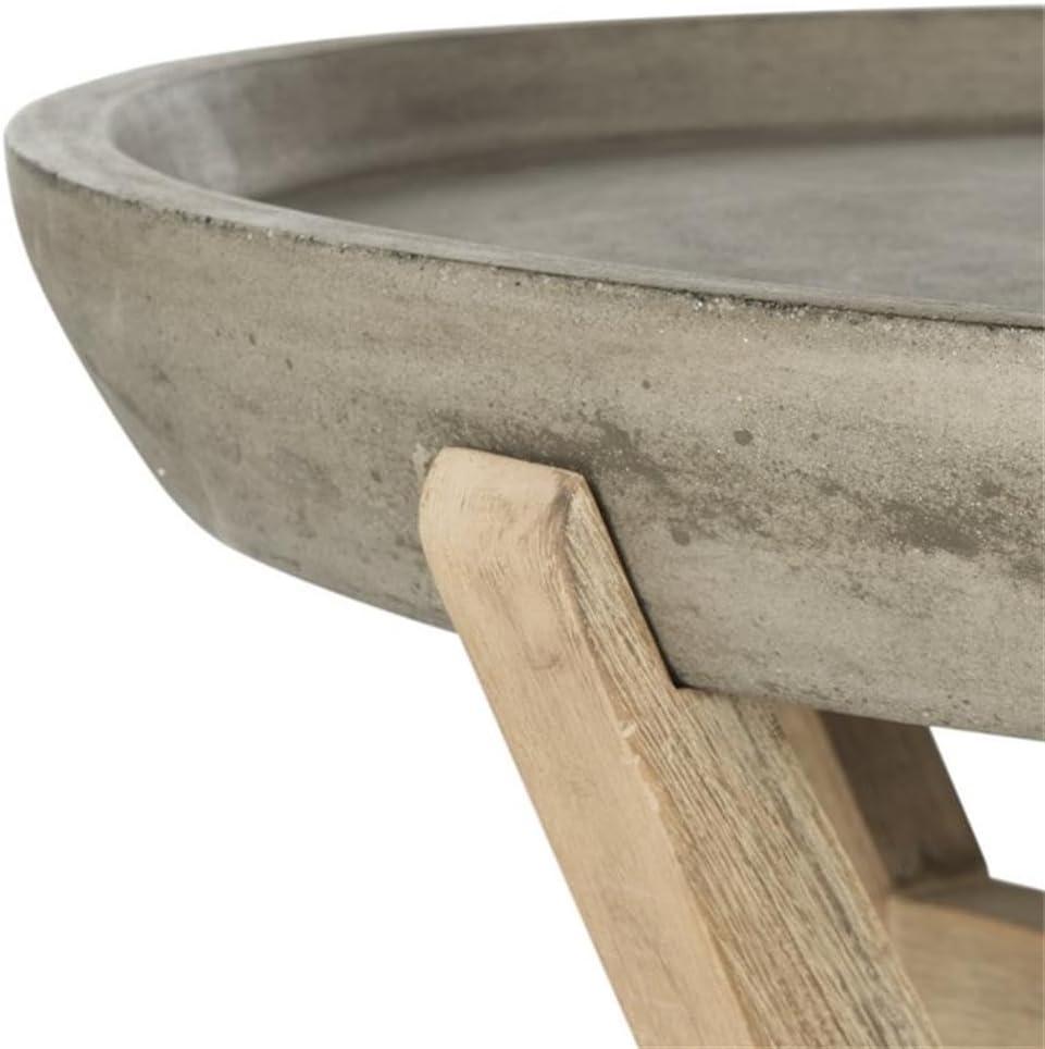 Safavieh Wynn 18.1" Round Wood/Concrete Indoor/Outdoor Coffee Table in Dark Gray