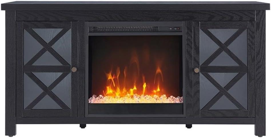 Evelyn&Zoe Colton Rectangular TV Stand with Crystal Fireplace for TV's up to 55", Black