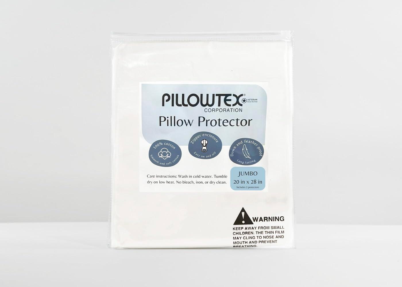 Pillowtex ® Feather/Down-Proof, 100% Cotton, Soft Pillow Protector - 3 Year Warranty (1, Jumbo)