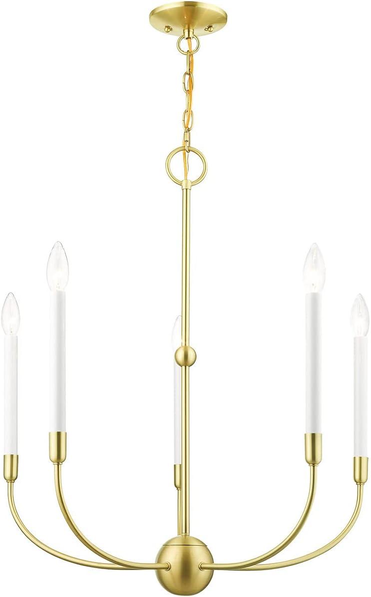 Satin Brass 5-Light Chandelier with Crystal Accents